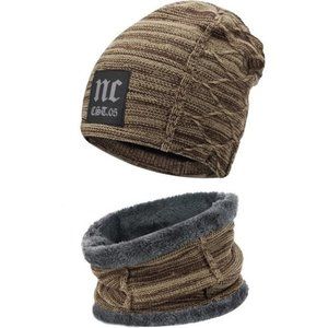Unisex Winter Beanie Hat Scarf Set Warm Knit  Hats Cap Neck Warmer